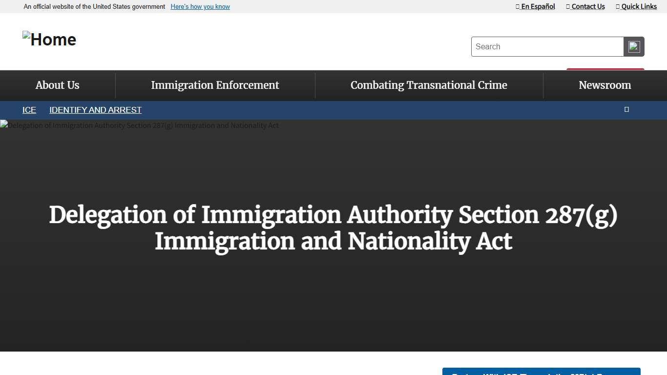 Delegation of Immigration Authority Section 287(g) Immigration and Nationality Act | ICE